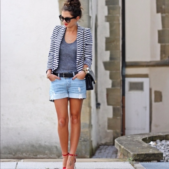 Elle Avery Striped Peplum Single Breast Blazer Soft Knit Casual Size Small - Picture 10 of 10